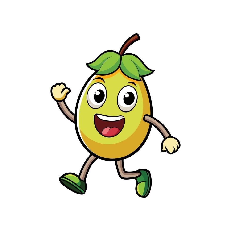 Happy cartoon mango running and waving against white background vector