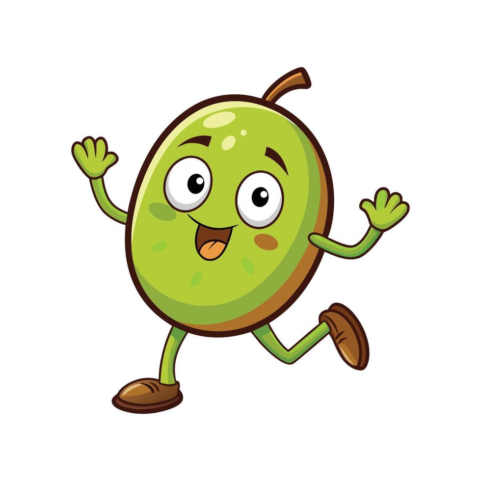 Happy Green Fruit Character Running with Arms Raised Up vector