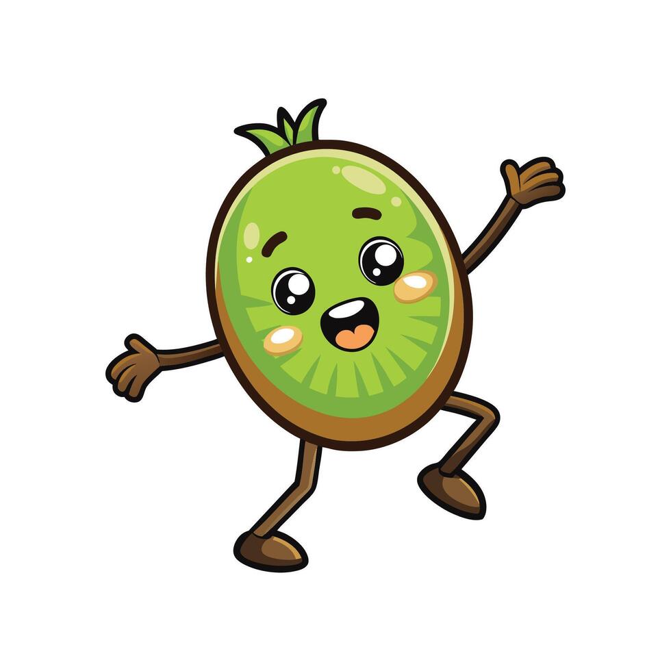 Happy cartoon kiwi character jumping for joy illustration vector