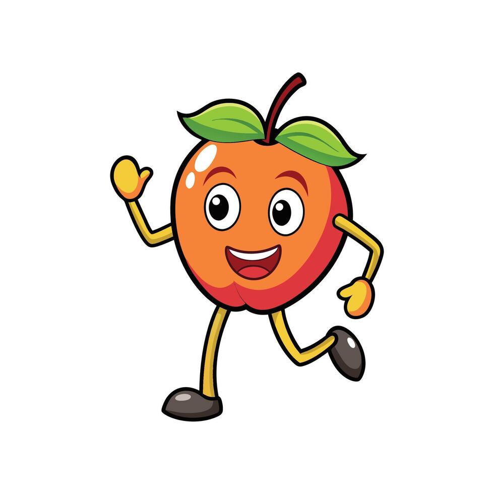 Cartoon peach character running with friendly smiling expression vector
