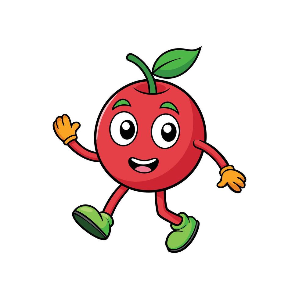 Cartoon Apple Character Walking and Smiling Illustration vector