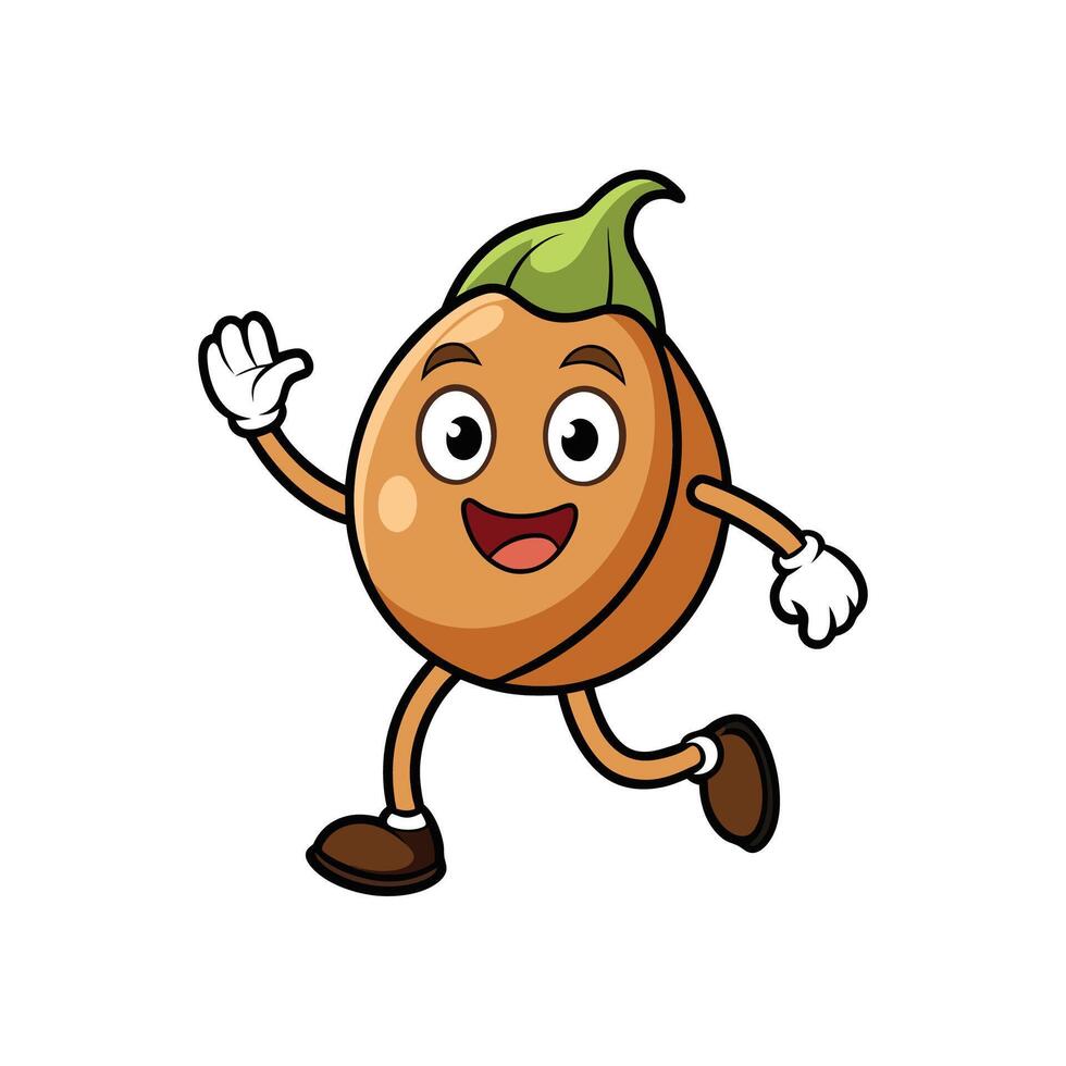 Joyful Cartoon Longan Character Running and Waving Hello vector