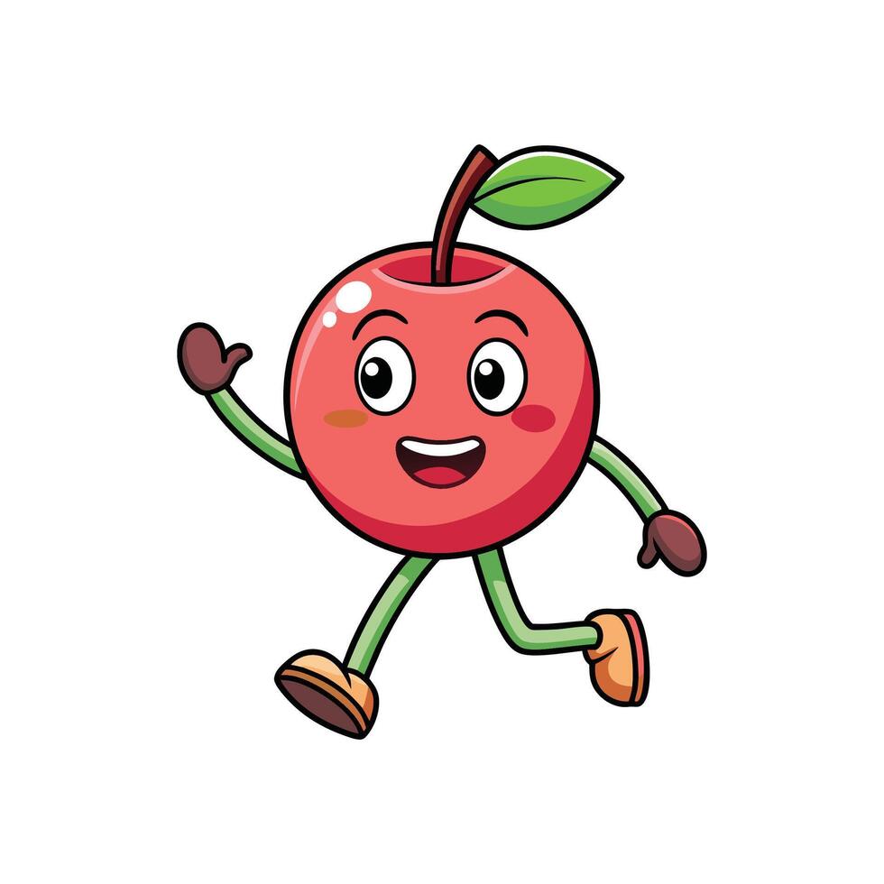 Cartoon apple character running with friendly wave gesture vector