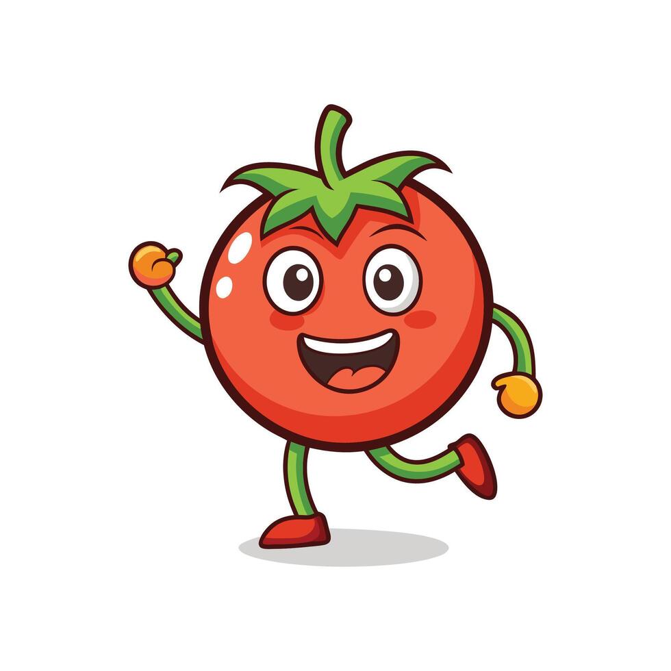 Joyful tomato character illustration walking on a white background vector