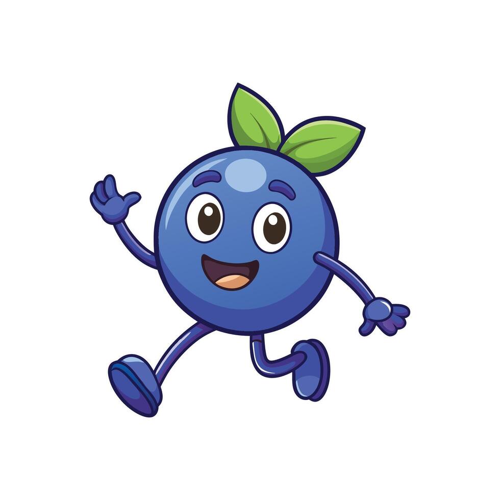 Cartoon Blueberry Character Mascot Running and Waving Hello vector