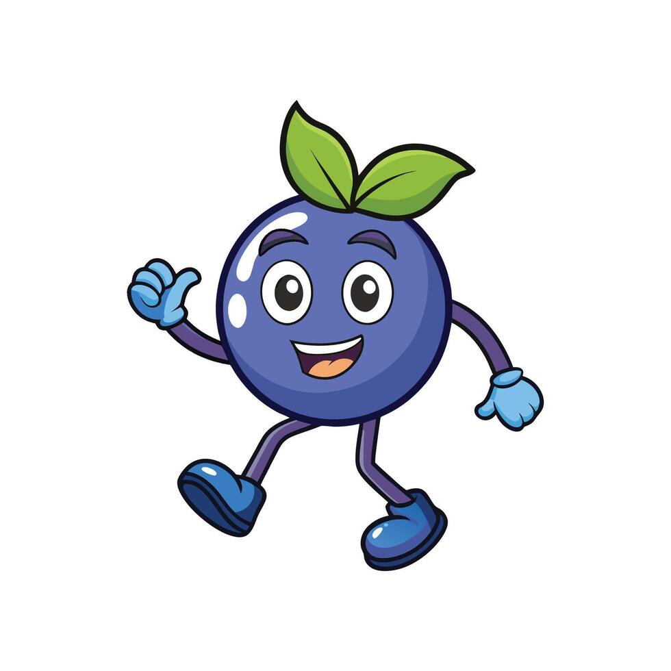 Cheerful cartoon blueberry character walking and giving a thumbsup vector