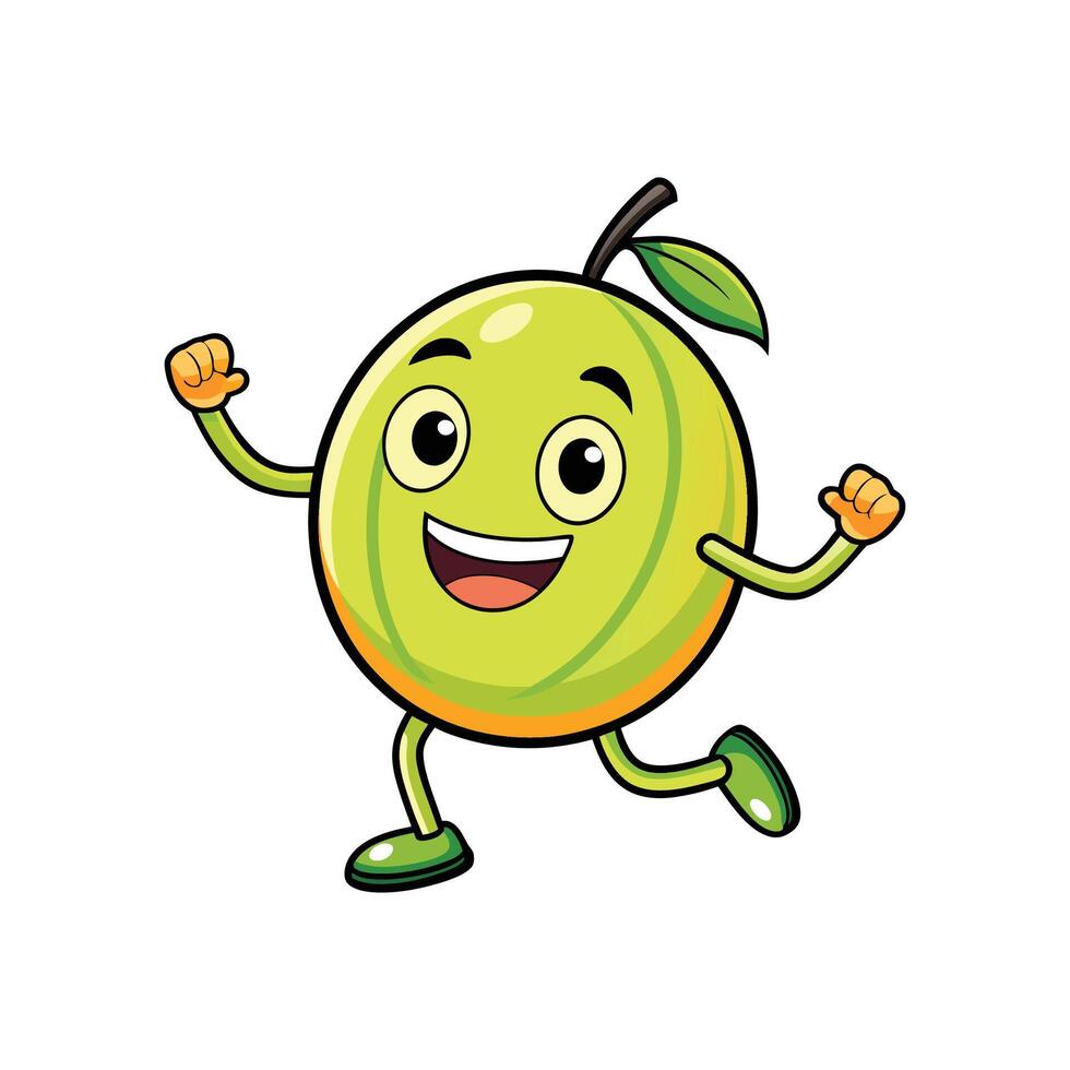 Joyful running green fruit character on white background illustration vector