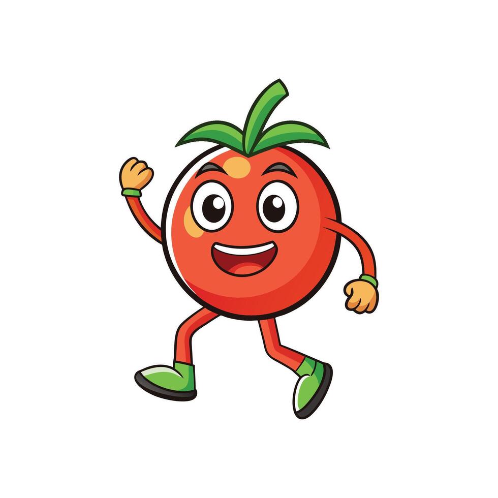 Cheerful tomato character walking and waving on a white background vector