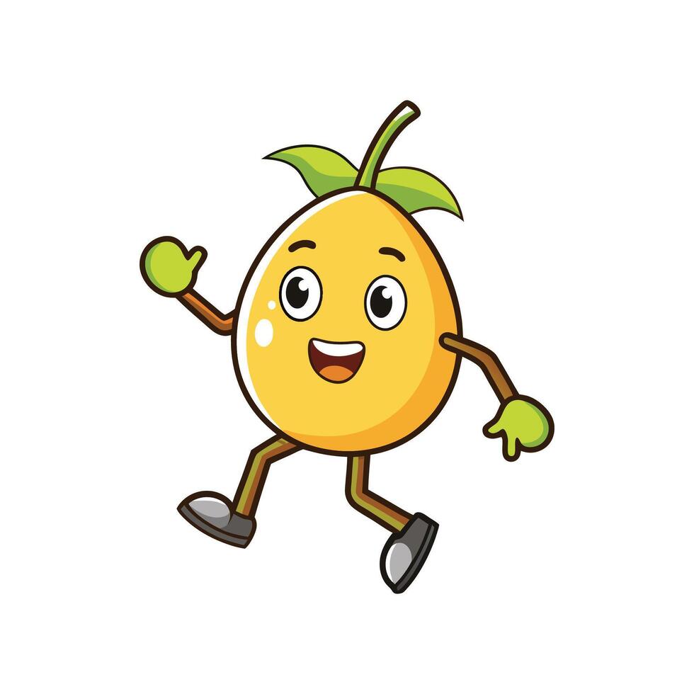 Cartoon pear character walking with a happy, friendly expression vector