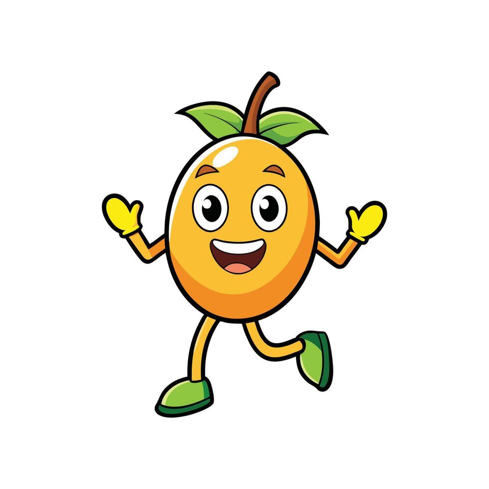 Happy mango character runs with arms outstretched in cartoon style vector