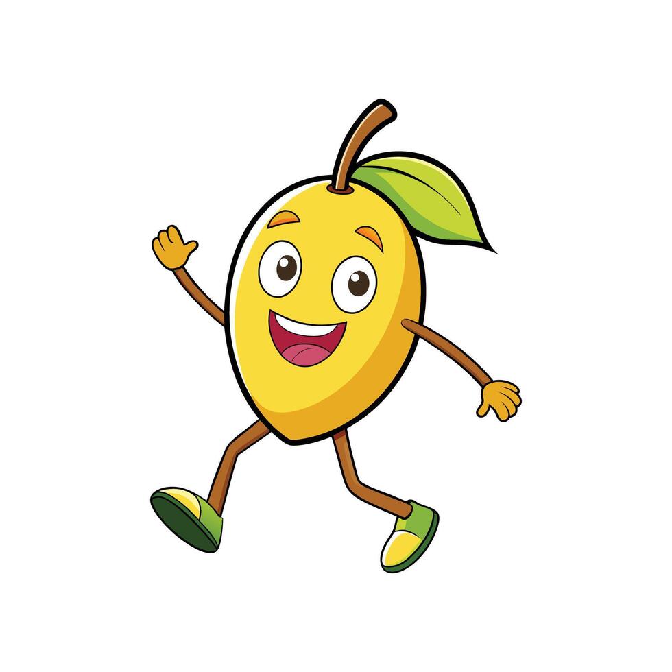 Joyful mango character running and waving, cartoon illustration vector