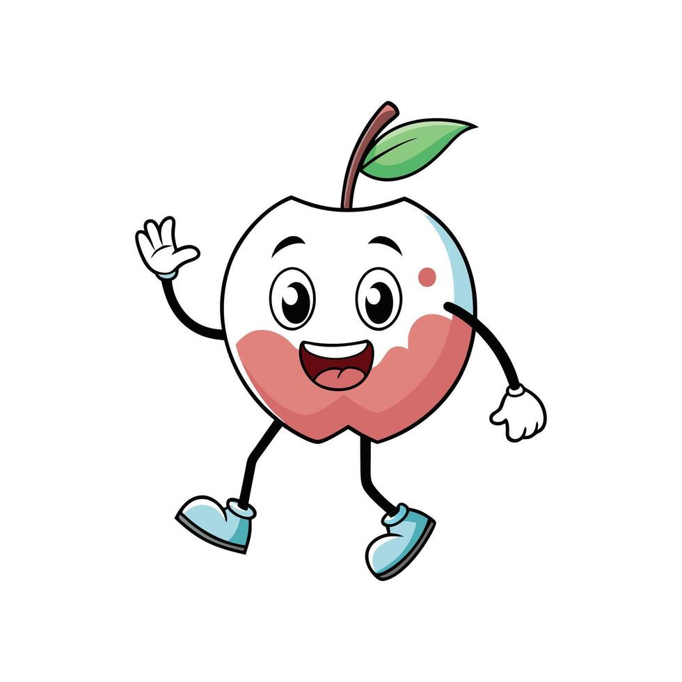 Cartoon apple character with smiling face waving hand vector