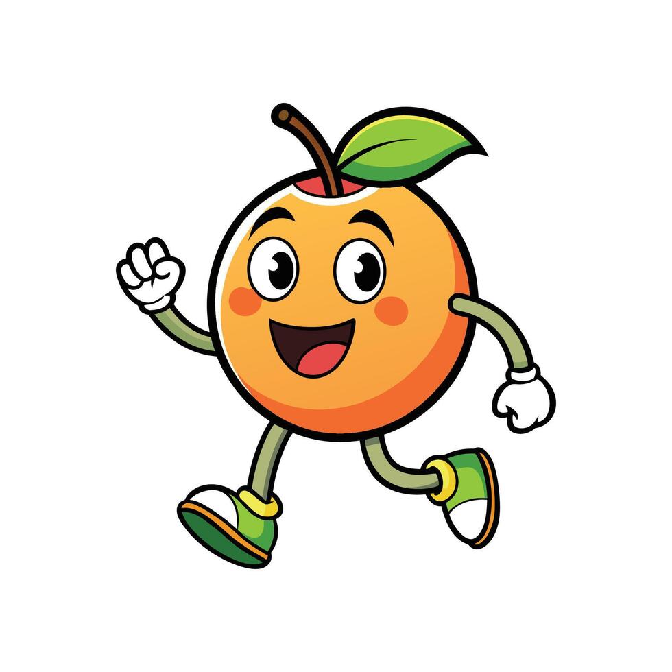 Cheerful cartoon apple character running and smiling playfully vector
