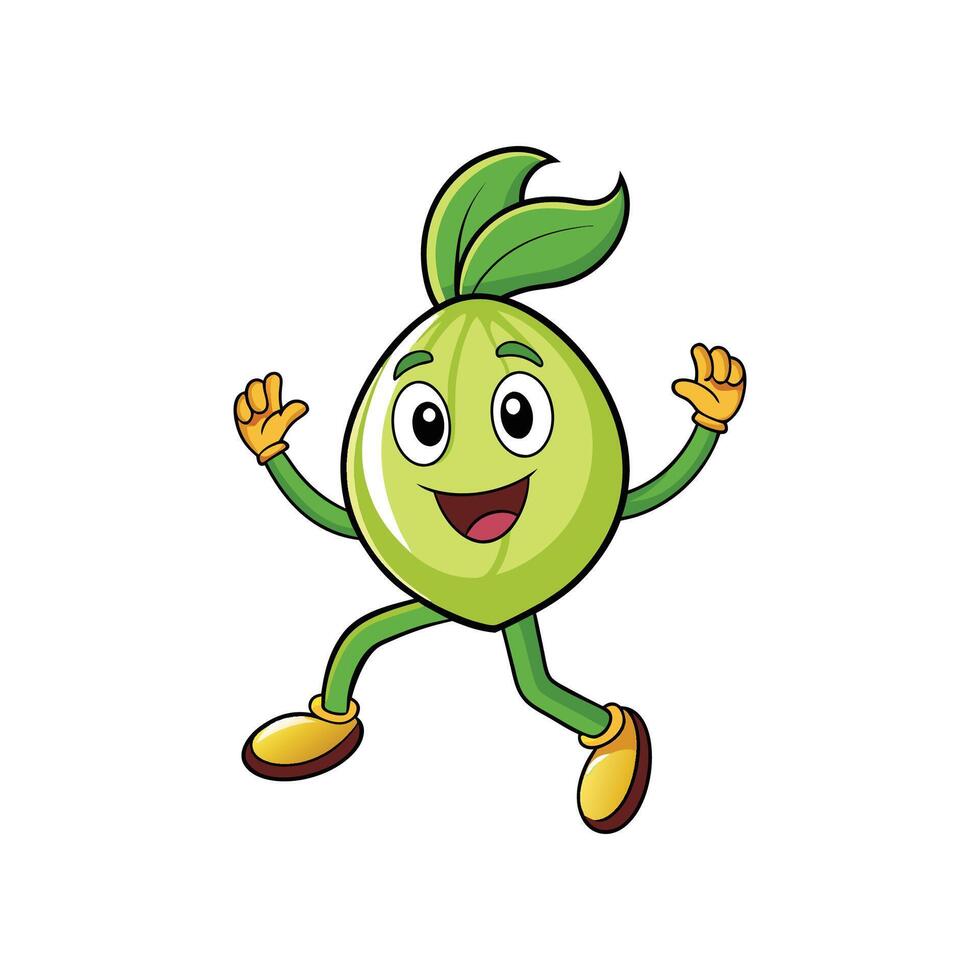 Animated green sprout cartoon character celebrating with joyful expression vector
