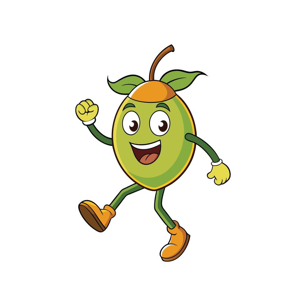 Joyful cartoon mango character illustration in a happy dance vector