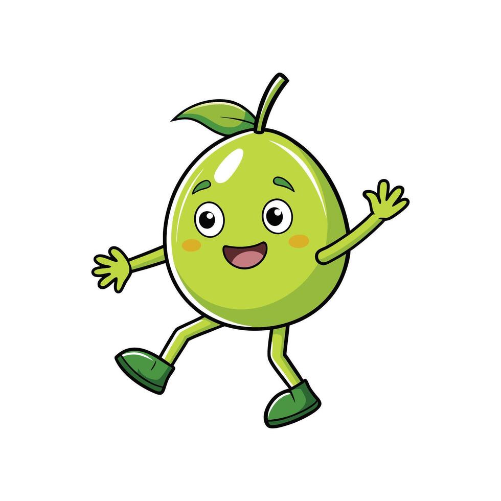 Animated Green Fruit Character Mascot with Cheerful Expression vector