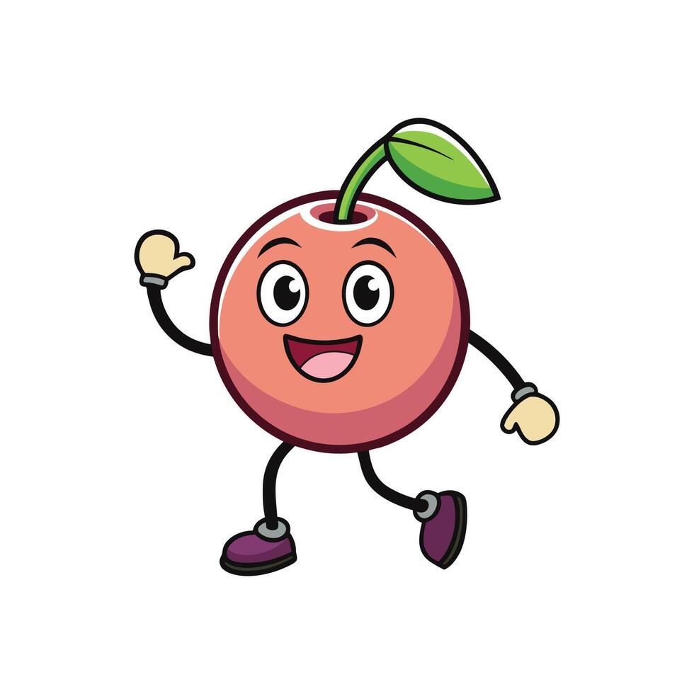 Cheerful cartoon cherry character with arms legs and smile vector