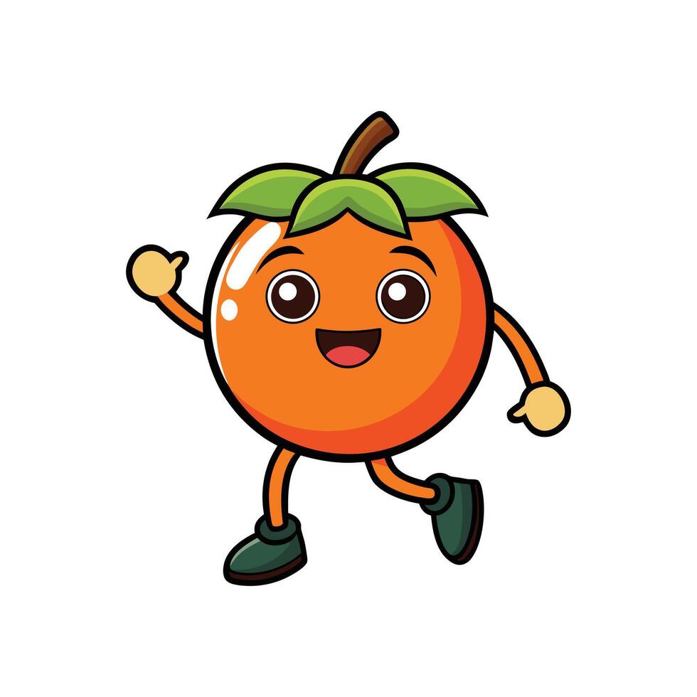 Cheerful cartoon persimmon character waving on a white background vector