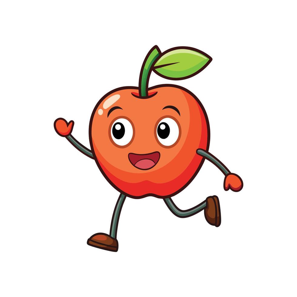 Cartoon Apple Mascot Character with Smiling Face Running Illustration vector