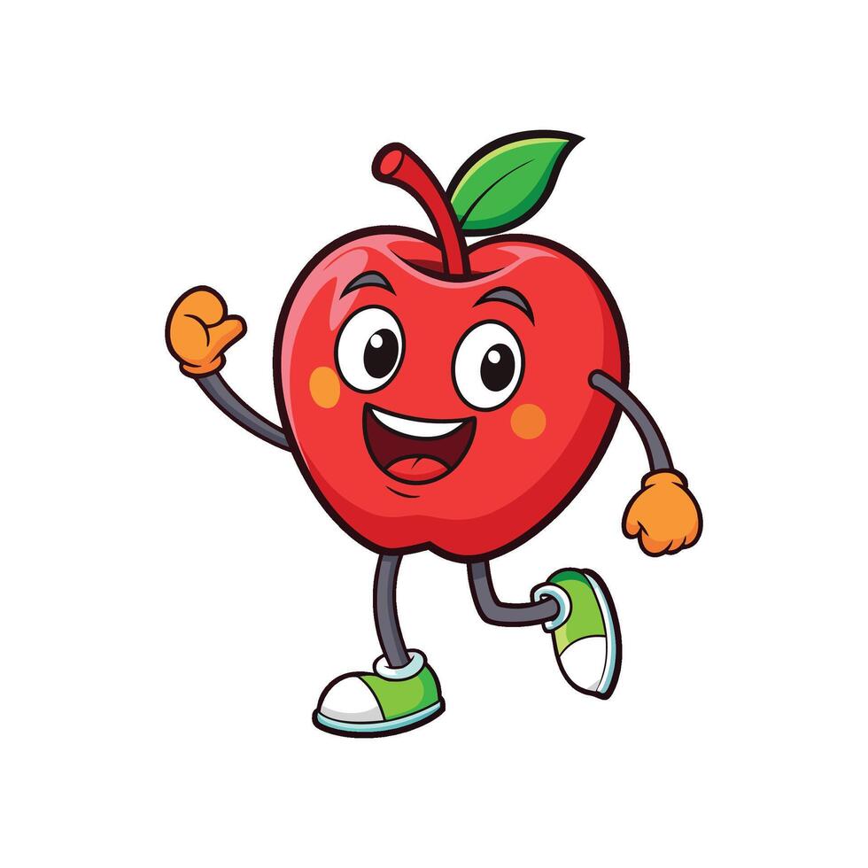 Happy Red Apple Cartoon Character Walking and Smiling vector