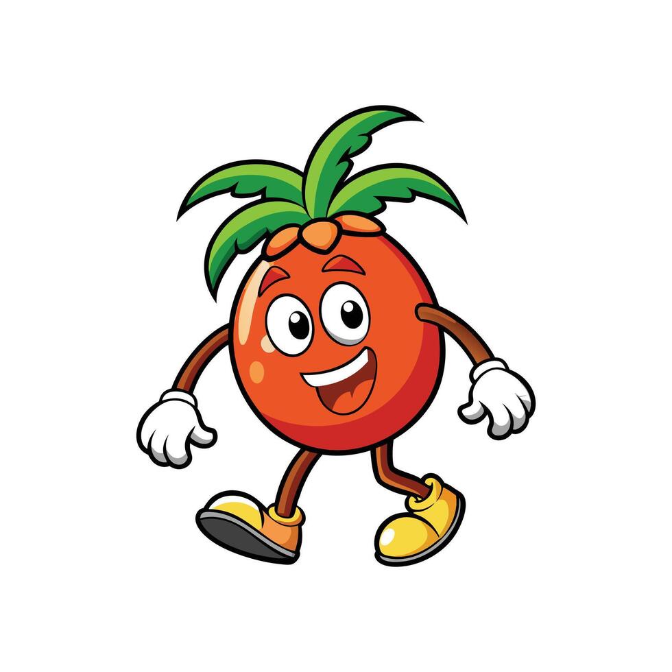 Cartoon Tomato Character Walking with Smiling Face Illustration vector