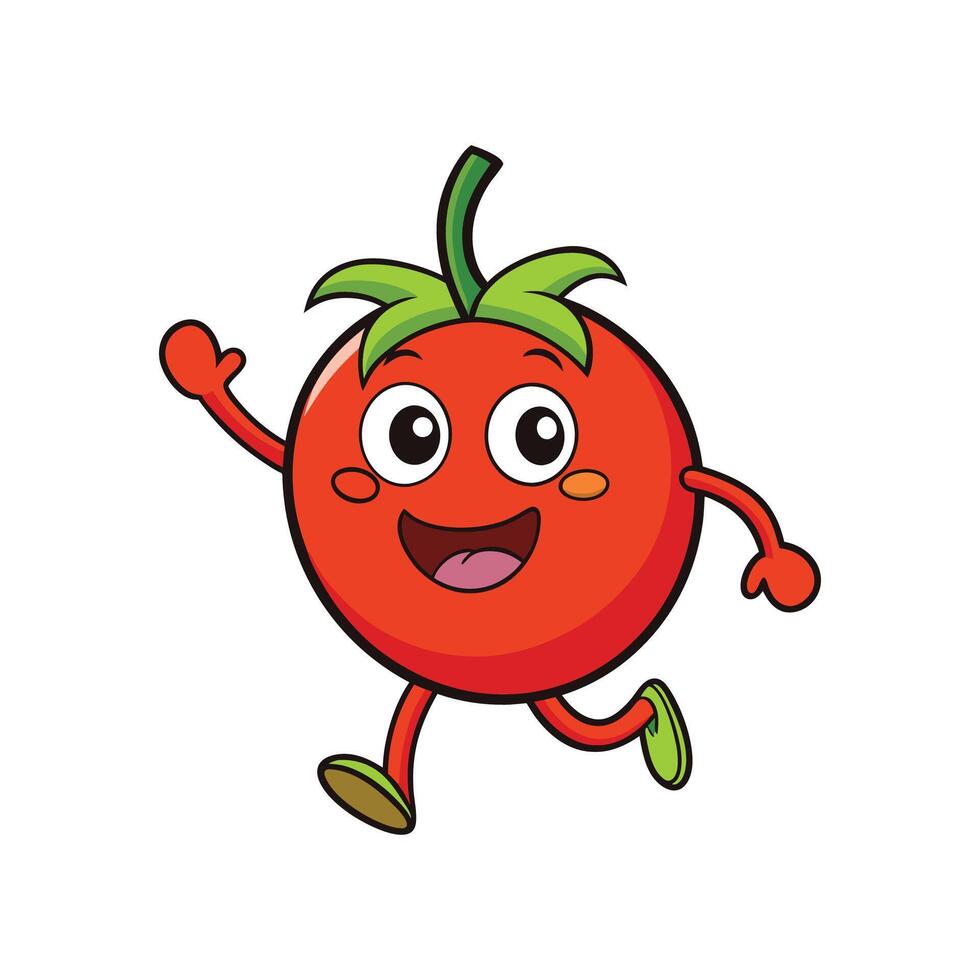 Cartoon Tomato Character Running Happily With Raised Hand vector