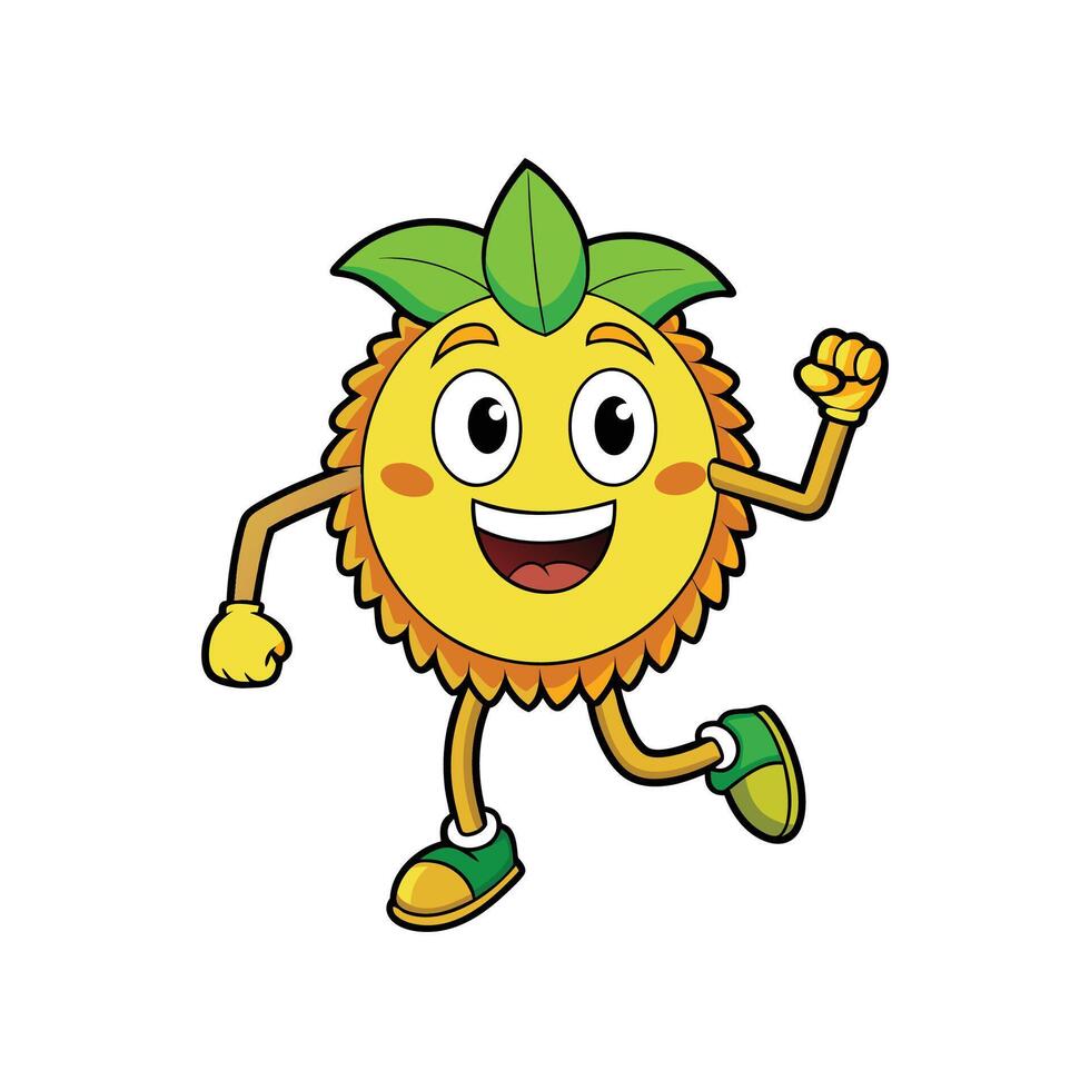 Happy pineapple cartoon character jogging with cheerful expression vector
