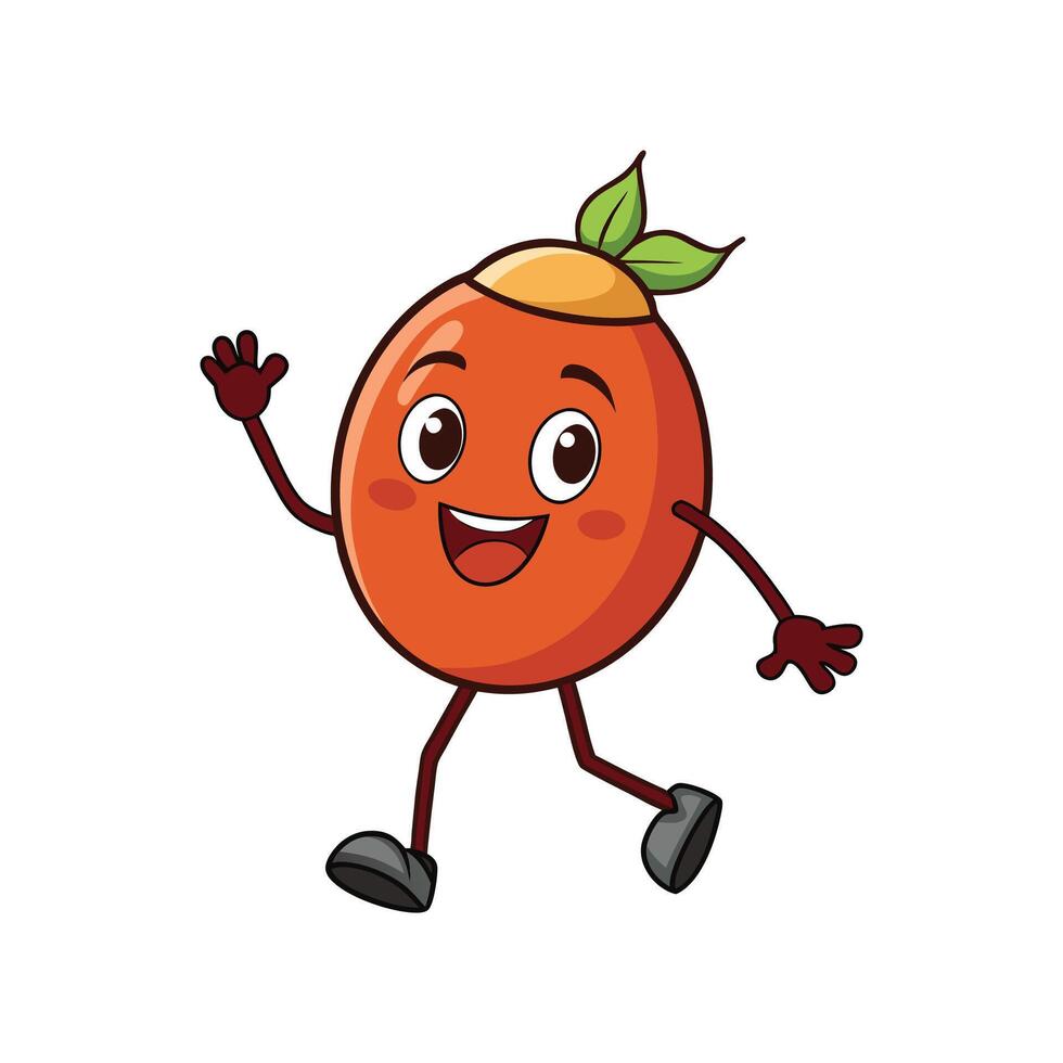 Cartoon fruit mascot waving hello in a playful design vector