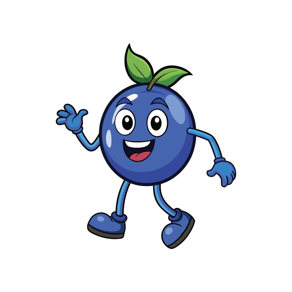Cartoon blueberry character waving hand on white background illustration vector