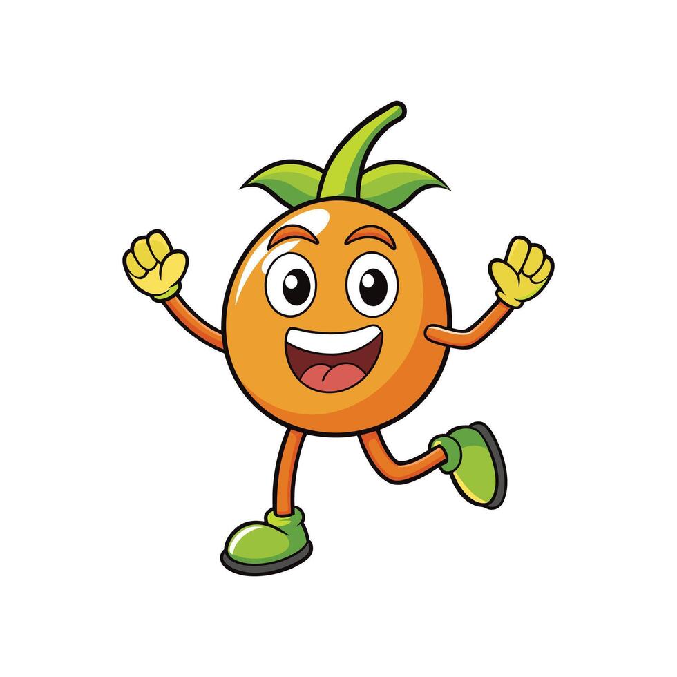 Happy orange fruit character running with cheerful expression, cartoon vector