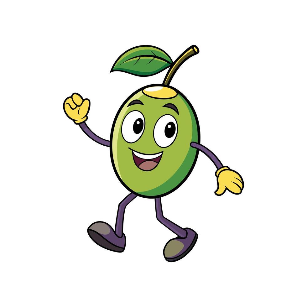 Cartoon olive character with happy expression waving arm vector