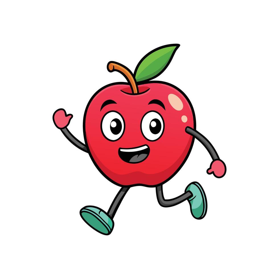 Cheerful cartoon apple character running with a smiling face vector