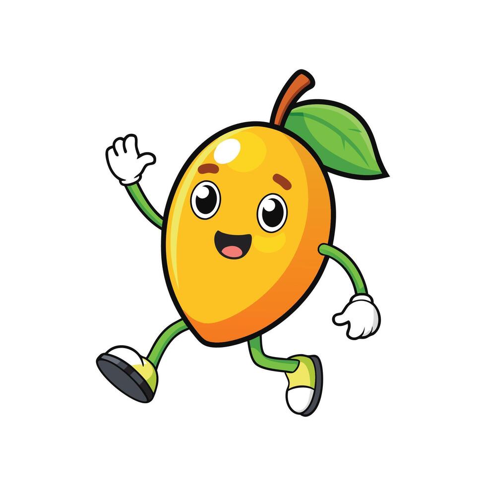 Cartoon Mango Character Walking and Waving Hello Illustration vector