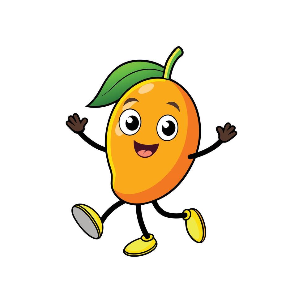 Cheerful mango character with arms raised and happy expression vector