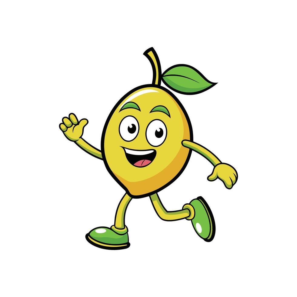 Cartoon lemon character running happily on white background vector
