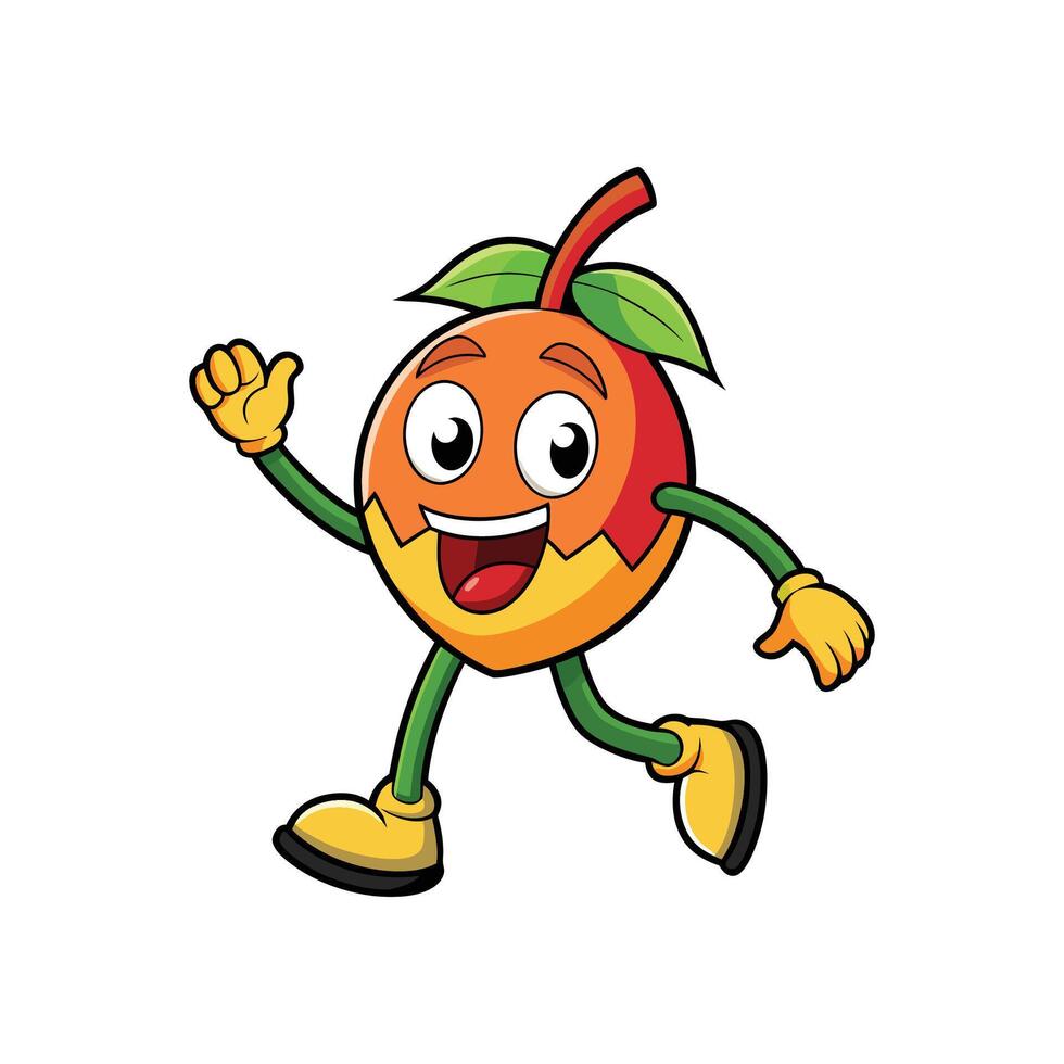 Cartoon mango character waving hello with happy expression vector