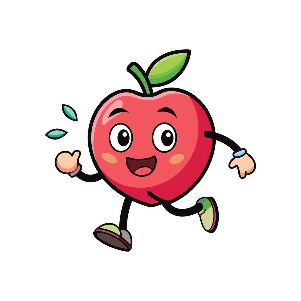 Cartoon apple character running cheerfully isolated on white background vector