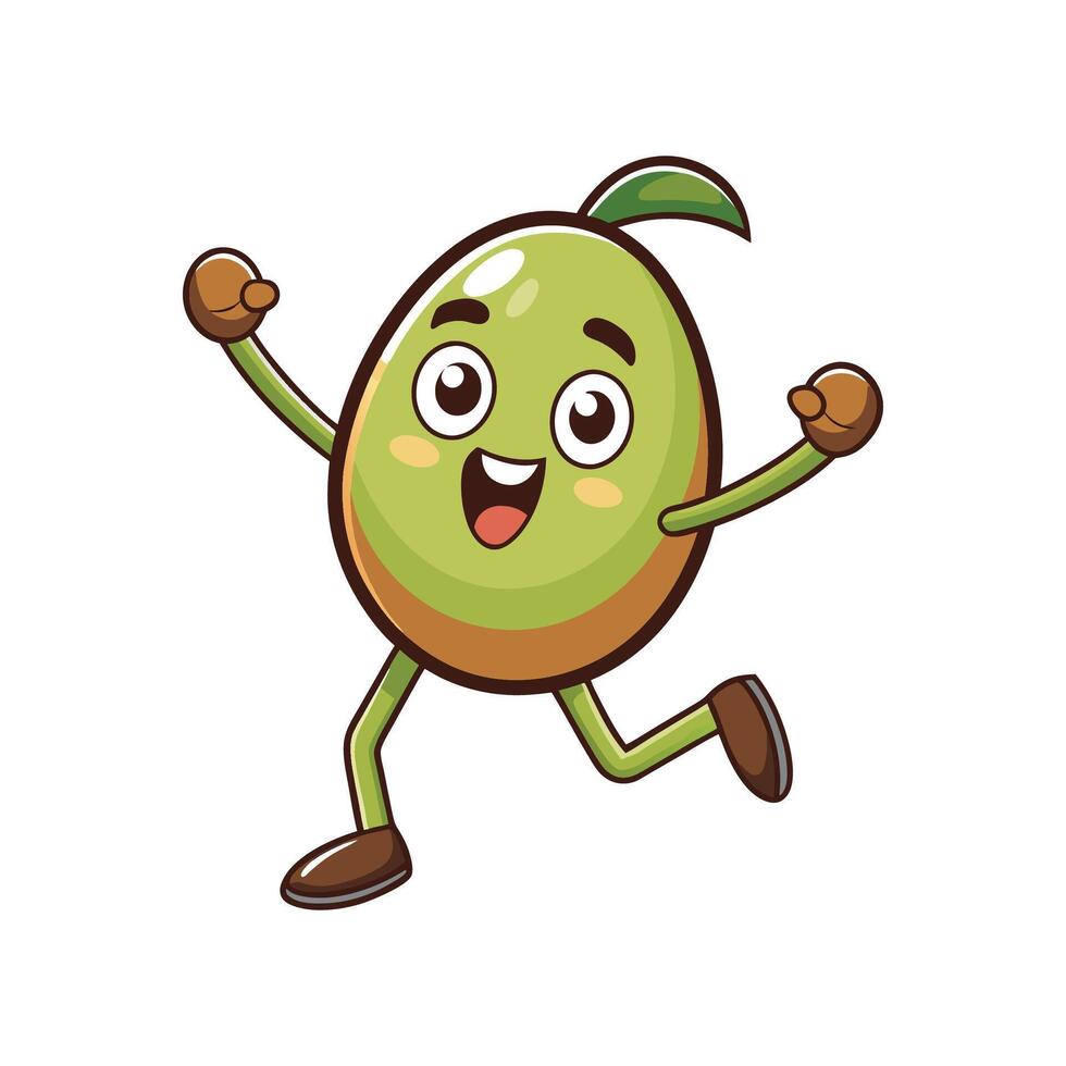 Joyful mango cartoon character running and smiling happily vector
