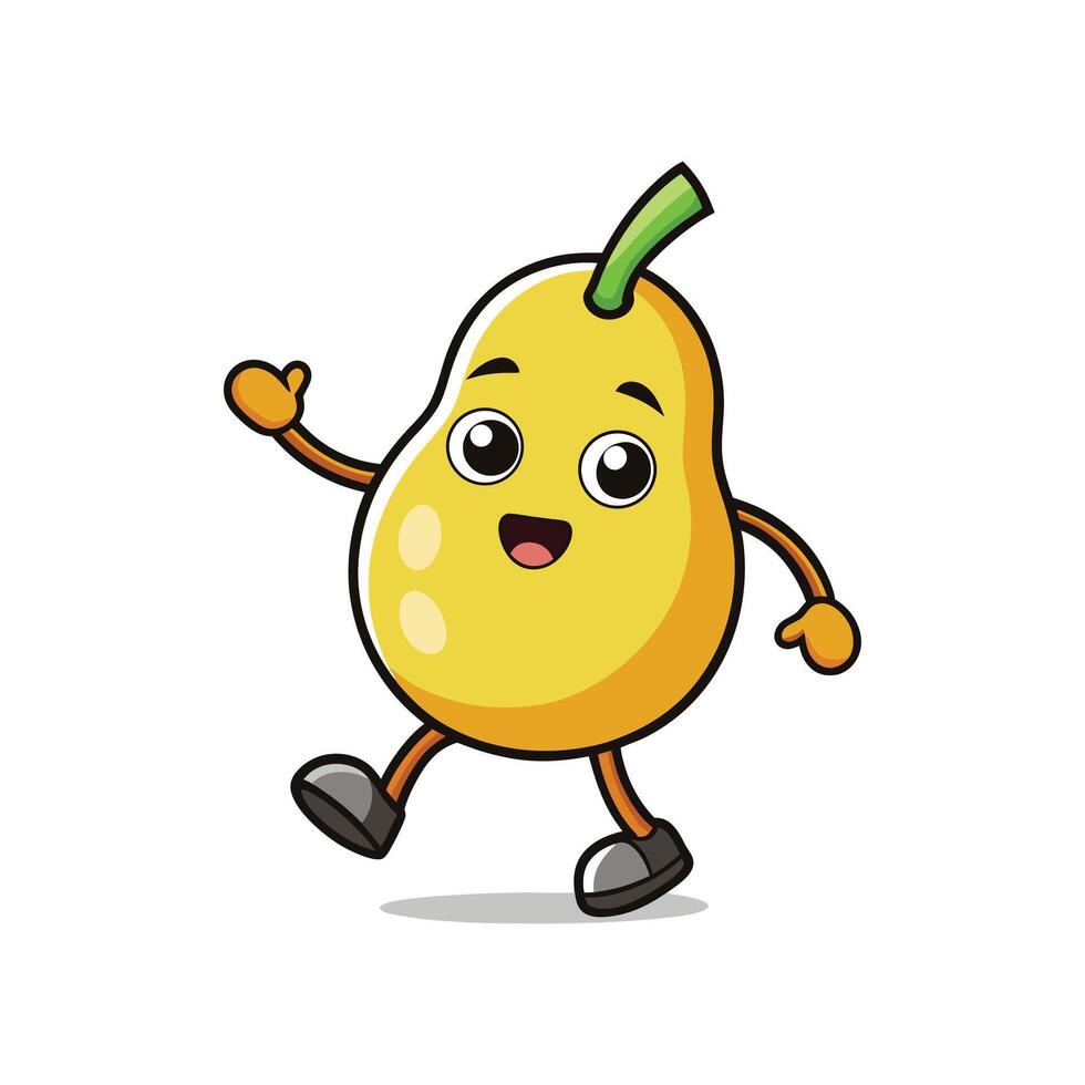Cartoon pear character walking waving hand on white background vector