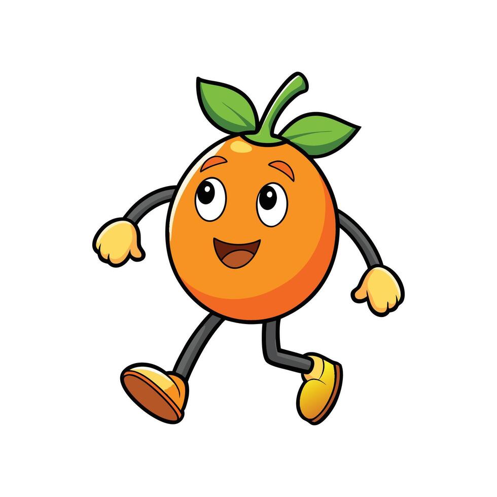 Happy cartoon orange character walking with a cheerful expression vector