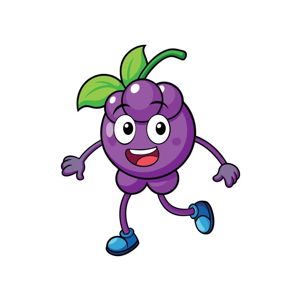 Joyful Grape Cartoon Character Running with a Smile vector