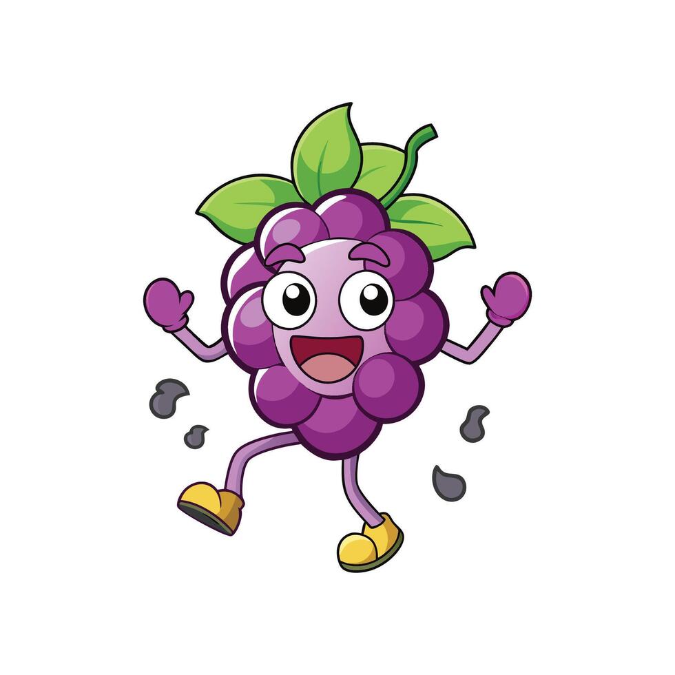 Cartoon Dancing Grape Mascot Character with Arms and Legs vector