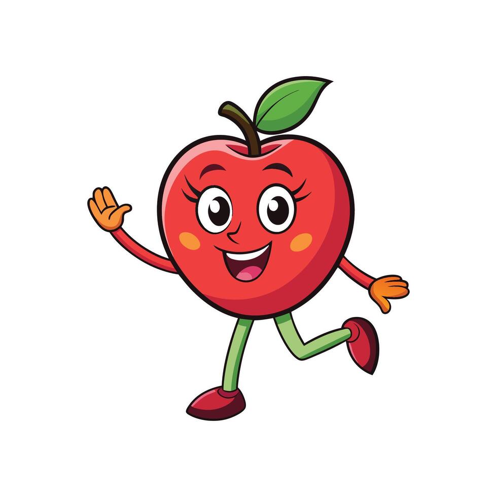 Happy apple cartoon character waving and ready to run vector