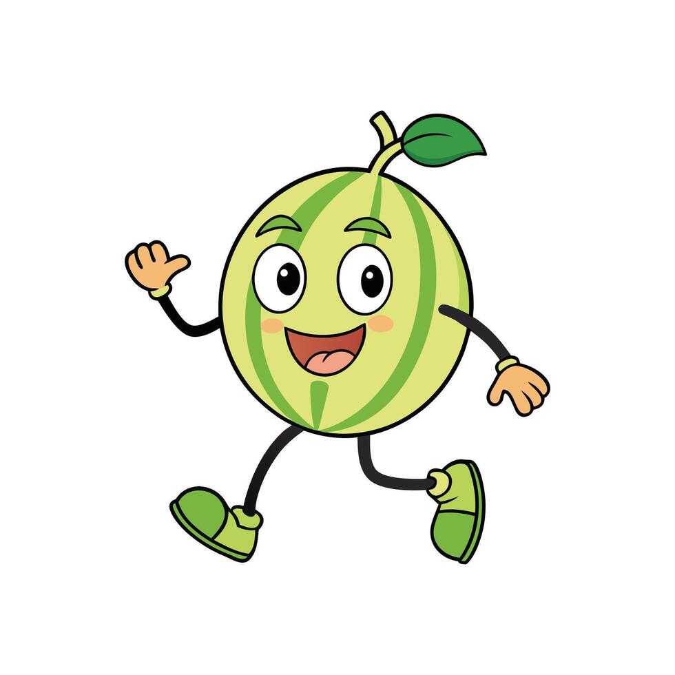 Cartoon melon character with smiling face in walking pose vector