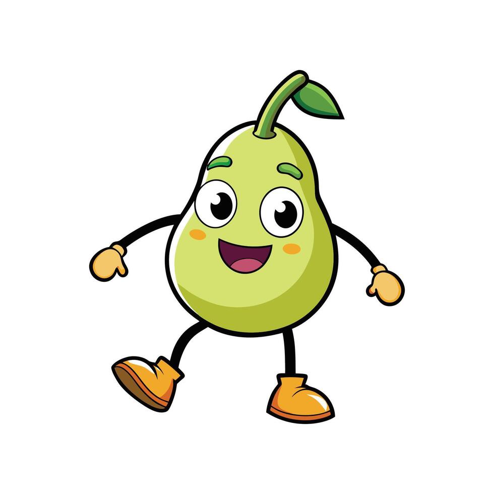 Cartoon pear character smiling and walking cheerfully illustration vector