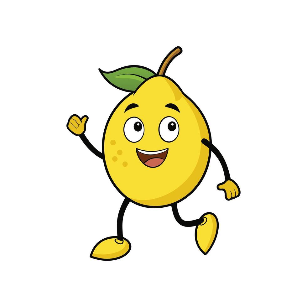 Cheerful lemon character walking and waving with a smile vector