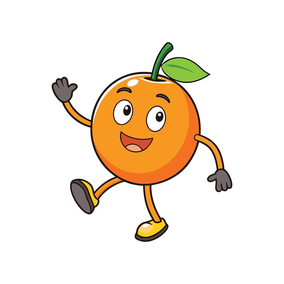 Cartoon orange character waving hand with cheerful expression vector