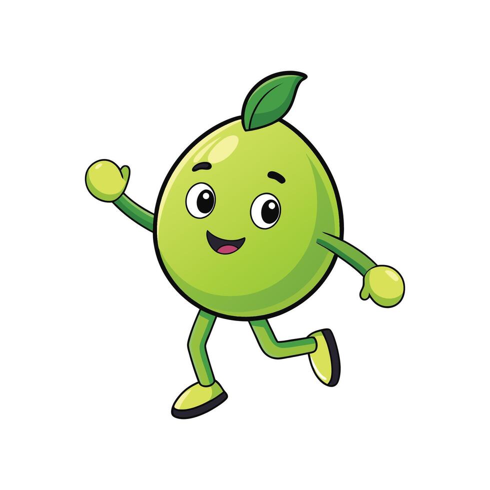 Cartoon running green apple character waving hello cheerfully vector
