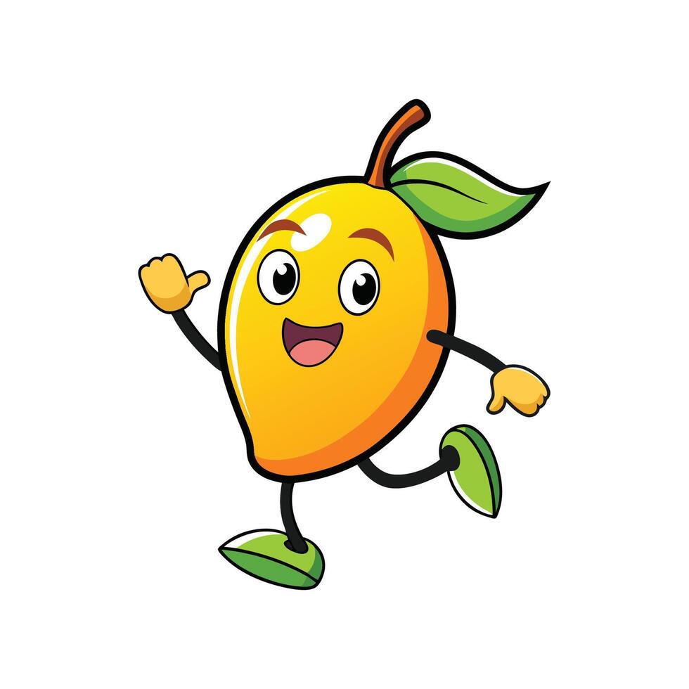 Cartoon mango character walking and waving cheerfully illustration vector