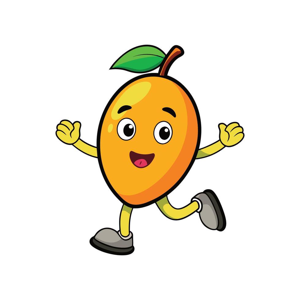 Cheerful mango character running with smiling face illustration vector